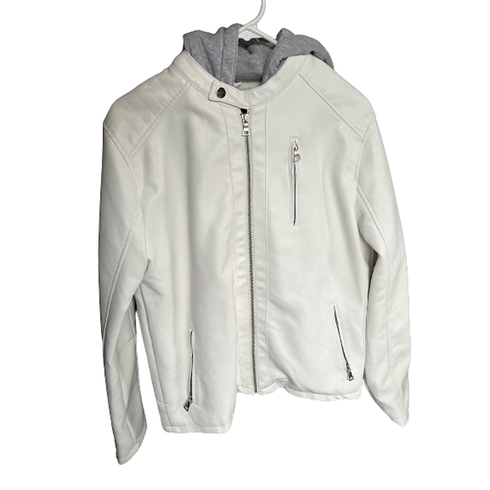 White Hooded Faux Leather Jacket